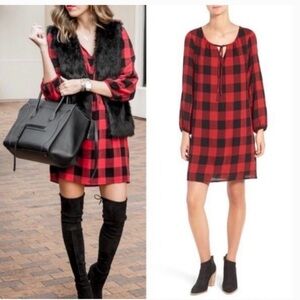 Madewell Buffalo check red black tie front dress size XS